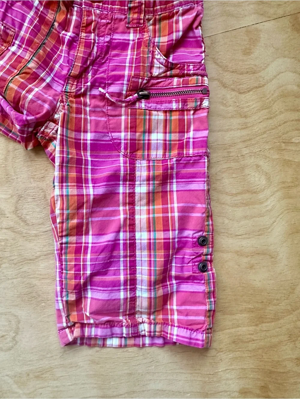 The Children’s Place Girls Vintage Pink Plaid Bermuda Shorts Size 5 Roll Tab